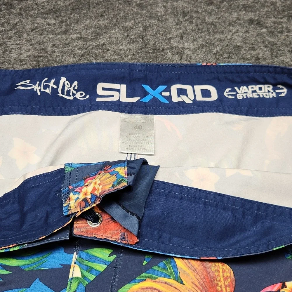 Salt Life Mens SLX-QD Vapor Stretch Cargo Board Swim Shorts Floral Fish Skull 40